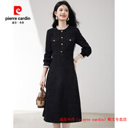 皮爾卡丹（pierre cardin）品牌高檔輕奢氣質(zhì)小香風(fēng)百搭連衣裙春秋季收腰顯瘦赫本風(fēng)高端減齡 品牌高端新品-黑色 S 85-99斤