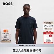 BOSS博斯【七夕節(jié)禮物】男士徽標(biāo)飾片棉質(zhì)平紋針織短袖T恤 404-深藍(lán)色 S