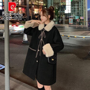 皮爾卡丹胖妹妹2025冬裝新款大碼女裝時(shí)髦中長(zhǎng)款洋氣韓版外套加絨加厚冬衣 黑色 S