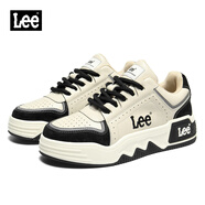 Lee百搭休閑鞋時(shí)尚簡(jiǎn)約系帶潮鞋ins風(fēng)運動(dòng)鞋復古跑鞋輕奢男士板鞋潮  黑色L241MB713 38