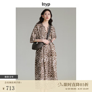 旅途原品（ltyp）格子連衣裙優(yōu)雅隨性藝術(shù)印花蝙蝠袖秋季原創(chuàng)設(shè)計感中長裙 咖色-定制手繪水彩方格子 M 160cm（現(xiàn)貨）