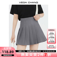 VEGA CHANG百褶裙女2025年夏新款辣妹約會裙子學院風高腰半身裙學生a字短裙 灰色 S