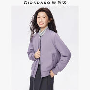 佐丹奴棒球服女秋冬新款純色棒球領(lǐng)棉衣外套飛行員夾克女13375850 76灰脊紫 S