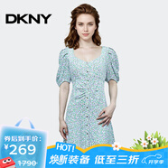 唐可娜兒（DKNY）【京東奧萊】法式小眾碎花連衣裙女夏季新款收腰顯瘦氣質(zhì)短袖裙子 W1312Z53-392 S