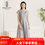 名師路優(yōu)雅連衣裙2025夏季新款緞光肌理面料短袖中長顯瘦A型柔軟女裙子 灰色83 XL