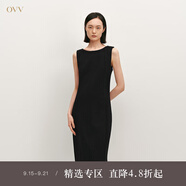 OVV2024秋冬新款女裝一字領(lǐng)修身背心裙針織羊毛休閑無(wú)袖連衣裙 赫本黑 L