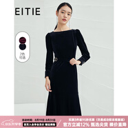 愛特愛（EITIE）冬季新款商場同款復(fù)古絲絨連衣裙一字領(lǐng)純色優(yōu)雅魚尾顯瘦6707442 黑20 L 165