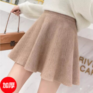 花花公子（PLAYBOY）2025新款秋冬韓版百褶傘裙松緊高腰針織毛線蓬蓬短裙女a(chǎn)字半身裙 卡其色 加厚 均碼 建議80-145