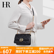 HR赫蓮娜女包單肩斜跨包小香風(fēng)頭層牛皮菱格鏈條包高級感生日禮物 黑色【升級款】