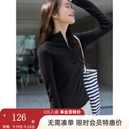梵希蔓（vimly）拉鏈連帽毛衣女秋冬彈力修身羊毛針織打底衫薄款上衣 73559 黑色 L
