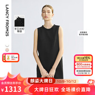 朗姿2025夏季新款無袖圓領(lǐng)連衣裙女直筒重工釘珠優(yōu)雅通勤都市裙子 黑色 M