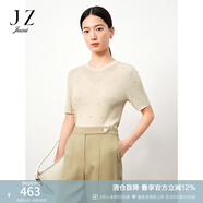 玖姿（JUZUI）商場(chǎng)同款簡(jiǎn)約格紋幾何短袖套頭針織衫裝夏款JWDX31216 米黃 M