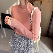 俞兆林半高領(lǐng)針織衫女秋冬2025新款可外穿修身顯瘦內搭蕾絲邊打底衫上衣 粉色 【抗起球針織衫面料】 均碼 【建議80-140斤】