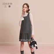 三彩【綿羊毛】2025冬季新款方領(lǐng)蝴蝶結毛呢連衣裙無(wú)袖背心裙M