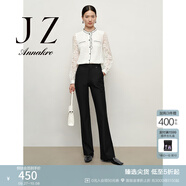 玖姿·安娜蔻復古通勤風喇叭褲四面彈修身顯瘦長褲女2024秋款 素黑 L