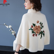 皮爾卡丹（pierre cardin）中國風(fēng)刺繡披肩毛衣女外搭秋冬新款水貂絨針織外套斗篷女開(kāi)衫外穿 白色 XL