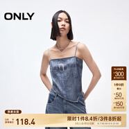 ONLY2025春季新款牛仔印花不規則下擺設計短款吊帶女|125151008 H3Z牛仔吊帶印花藍色 S
