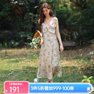Olrain歐芮兒吊帶碎花連衣裙夏季女裝浪漫優(yōu)雅長(cháng)裙子度假沙灘裙 紫花色 S