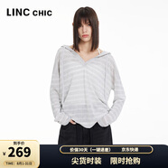 金羽杰薄透寬松長袖針織衫女中長款春夏季連帽條紋小罩衫上衣S242SW448Y