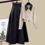 羅蒙毛衣兩件裙女裝大碼微胖mm小個(gè)子高級感韓系入秋冬裝搭配一整套裝 杏色上衣【小個(gè)子一整套/顯瘦遮肉/奶系穿搭/漂亮/ M 【90-100斤】