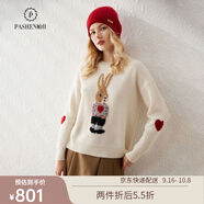 帕什羊絨衫女100%山羊絨圓領(lǐng)兔子提花寬松重磅加厚毛衣AT-6048 白色 L