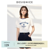 迪賽尼斯（DESIGNICE）2024年夏季新款美式復(fù)古風(fēng)百搭簡(jiǎn)約印花圓領(lǐng)短袖T恤女 白色 L