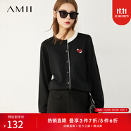 AMII女裝2025減齡白色針織衫女夏季新款繡花撞色外搭開衫薄款 黑色 L 165/88A