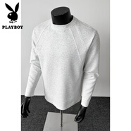 花花公子（PLAYBOY）cleanfit美式重磅解構長(cháng)袖T恤男潮牌boxy正肩衛衣寬松內搭打底衫 白花灰(華棉) M M 165cm-170c45kg-55kg
