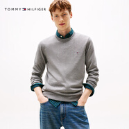 TOMMY HILFIGER【柔軟純棉】25秋冬男撞色條紋學(xué)院風(fēng)針織衫/情侶款純色毛衣 【純色繡標毛衣】極簡(jiǎn)灰P7D M （推薦：135-150斤）