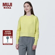 無印良品（MUJI）女式 棱紋編織 圓領短款針織衫 長袖女款 女裝 薄款毛衣 淺黃色 S (155/80A)