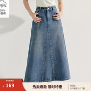 茵曼（INMAN）牛仔半身裙女士純棉復(fù)古高腰2025年春季新款通勤水洗A字中長裙子 牛仔藍(lán) -卡碼拍小 M