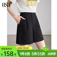 歐莎（OSA）短褲女夏季25年新款高腰直筒闊腿褲休閑五分褲薄款休閑短褲 黑色A XL