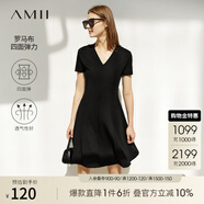 AMII法式復(fù)古a字連衣裙女夏季新款赫本風(fēng)顯瘦V領(lǐng)修身裙子 黑色 XS 150/76A