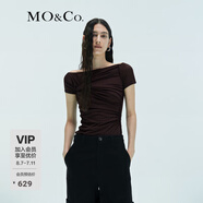 MO&Co.上衣藝術(shù)感雕塑捏褶裂口露膚短袖修身收腰醋酸滌綸輕薄MBD3TOP013 銅褐色 S 160