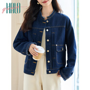 Halo Queen牛仔短外套女復(fù)古毛邊口袋單排扣時(shí)尚百搭牛仔外套新品H143U5002