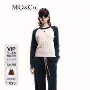 MO&Co.毛衣針織衫綿羊毛山羊絨復(fù)古麻花絞花撞色插肩袖紅色摩安珂冰粉色M 165