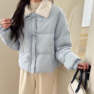 莫代爾反季可愛藍色棉衣棉服冬季短款小個子2025年翻領保暖外套面包棉襖 藍色 XL 135-155
