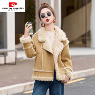 皮爾卡丹（pierre cardin）皮毛一體毛毛領(lǐng)外套女2025冬新款小個(gè)子加厚保暖加絨機車(chē)服棉服女 土黃色 M 建議115斤以?xún)?
                                         title=