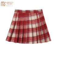 莫代爾女童半身裙紅色毛呢格子短裙秋冬裝韓版兒童學(xué)院風(fēng)百褶裙親子時(shí)尚 S30款紅色呢子料(安全褲 松緊腰) 110 建議年齡3-4歲尺碼（適合100碼建議年齡