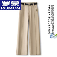 羅蒙（ROMON）直筒闊腿褲女2025新款夏季加厚高腰氣質(zhì)垂感拖地褲顯瘦窄版闊腳褲 【卡其色】#不勾絲. 30 -2XL 推薦126-135斤