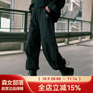 森女部落九分褲工裝褲束腳炸街百搭春秋新款小個(gè)子粉色褲子美式潮 黑色（單件） 單件 S
