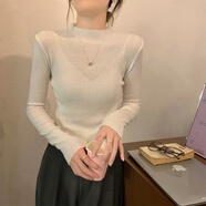 親在針織打底衫女薄款秋季新款半高領(lǐng)內(nèi)搭長袖秋冬毛衣透視上衣潮 白色  今年流行/時尚/防曬衫 S