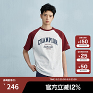 Champion【王俊凱同款】冠軍短袖插肩袖情侶款25夏季新款復古純棉T恤 紅色拼接 S
