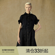 Donoratico/達衣巖2021年新款夏時(shí)尚洋氣立體花收腰過(guò)膝連衣裙 然烏黑 M