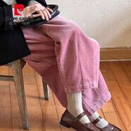 皮爾卡丹胖mm燈芯絨哈倫褲女秋冬大碼2-300斤寬松復古小個(gè)子休閑直筒褲isn 皮粉色 L 建議85-115斤