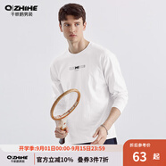 千紙鶴（Q ZHIHE）男裝長(cháng)袖t恤男新款重磅流行上衣秋季字母印花t恤21571 02A白色 L
