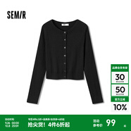 森馬（Semir）針織開衫女短款絞花修身內(nèi)搭打底休閑秋季簡約圓領(lǐng)衣服甜美風 黑色90001 M