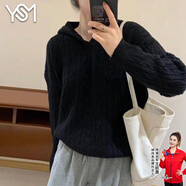 翊尚美針織衫女秋季新款2025年小個(gè)子寬松休閑連帽毛衣慵懶風(fēng)套頭衛(wèi)衣 黑色 【柔軟親膚抗起球】 均碼 【推薦80-140斤】