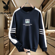花花公子（PLAYBOY）秋冬衛衣男寬松青少年學(xué)生加絨加厚拼色休閑上衣冬季男裝打底衫潮 藏青色 M