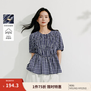 茵曼（INMAN）章若楠同款法式方領(lǐng)格紋連衣裙2025夏季新品女裝泡泡袖裙子 襯衫-18525529 S